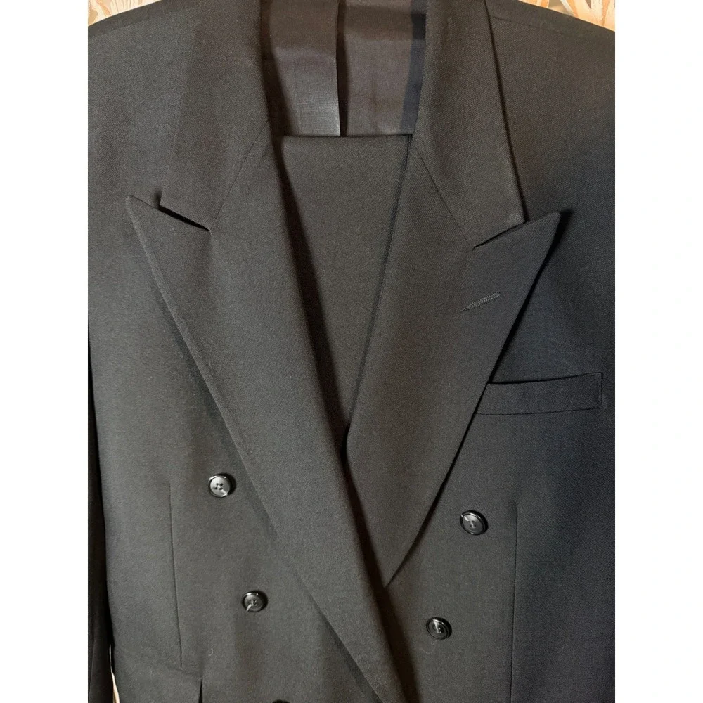 Stafford American Craftsmen Mens 42R Black DoubleBreasted Suit Jacket Wool Blend
